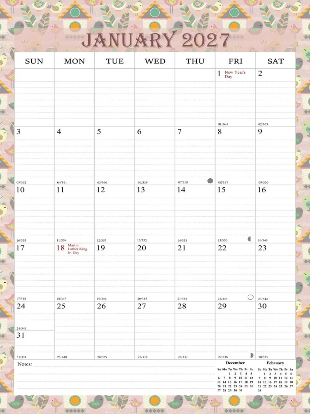 2026-2027 Wall Calendar Spiral-bound Twin-Wire Binding - 18 Months 8.5